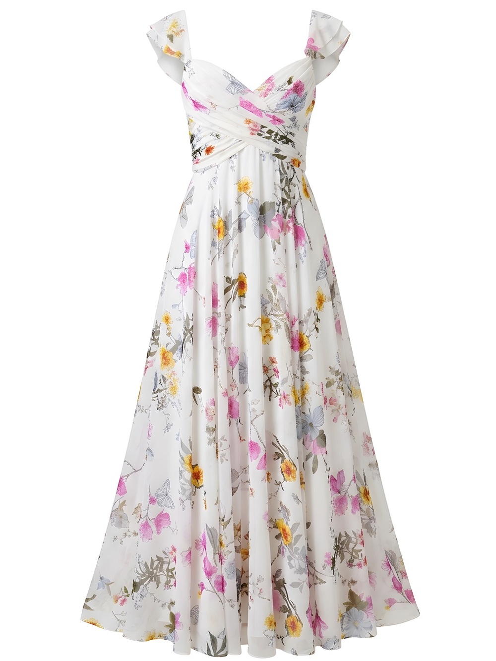 Social Bridesmaids White Floral Maxi Dress with Butterfly Botanica Ivory